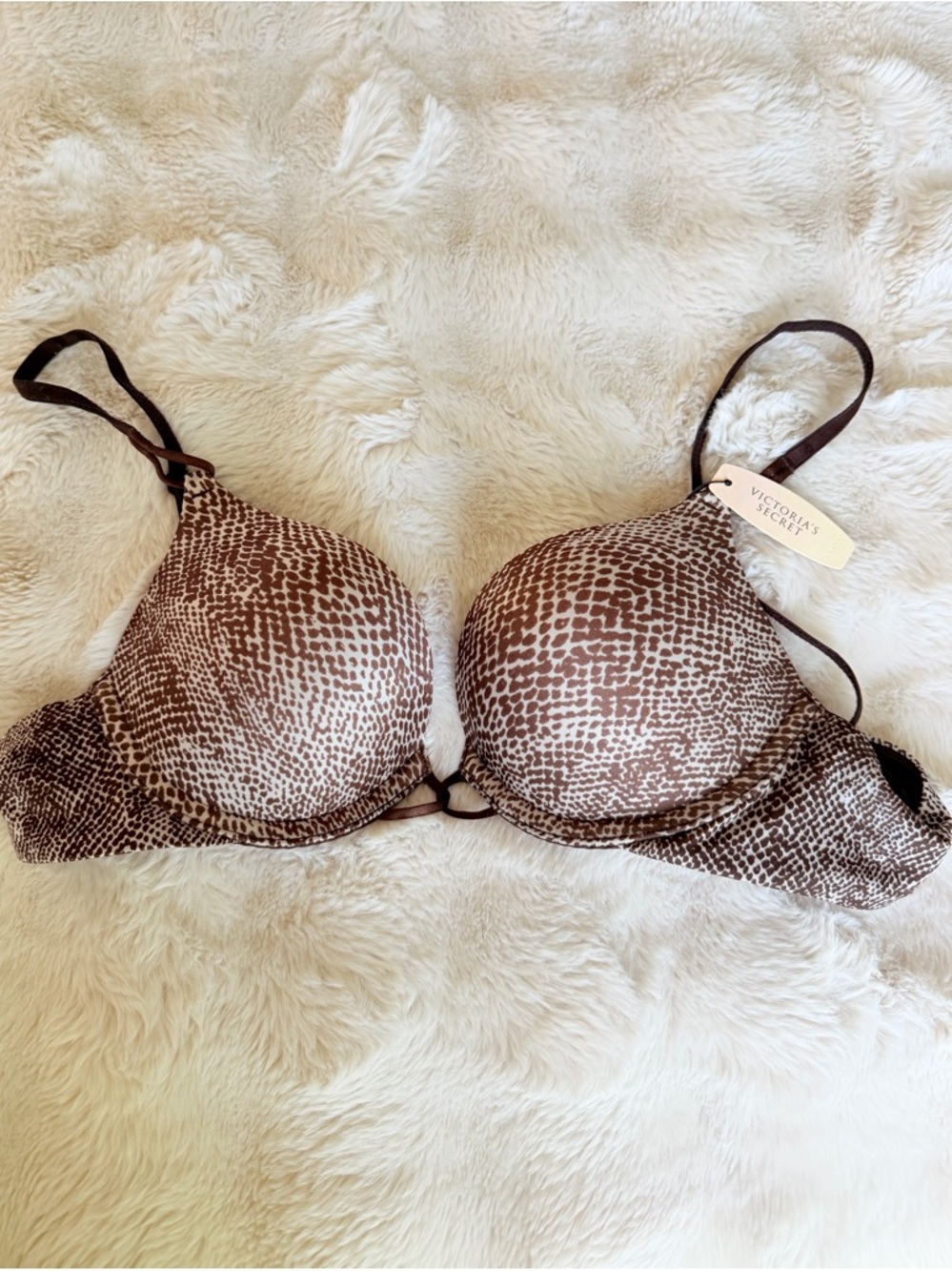 Victoria’s Secret Miraculous Plunge Bra 34AA Brown Animal Print NWT